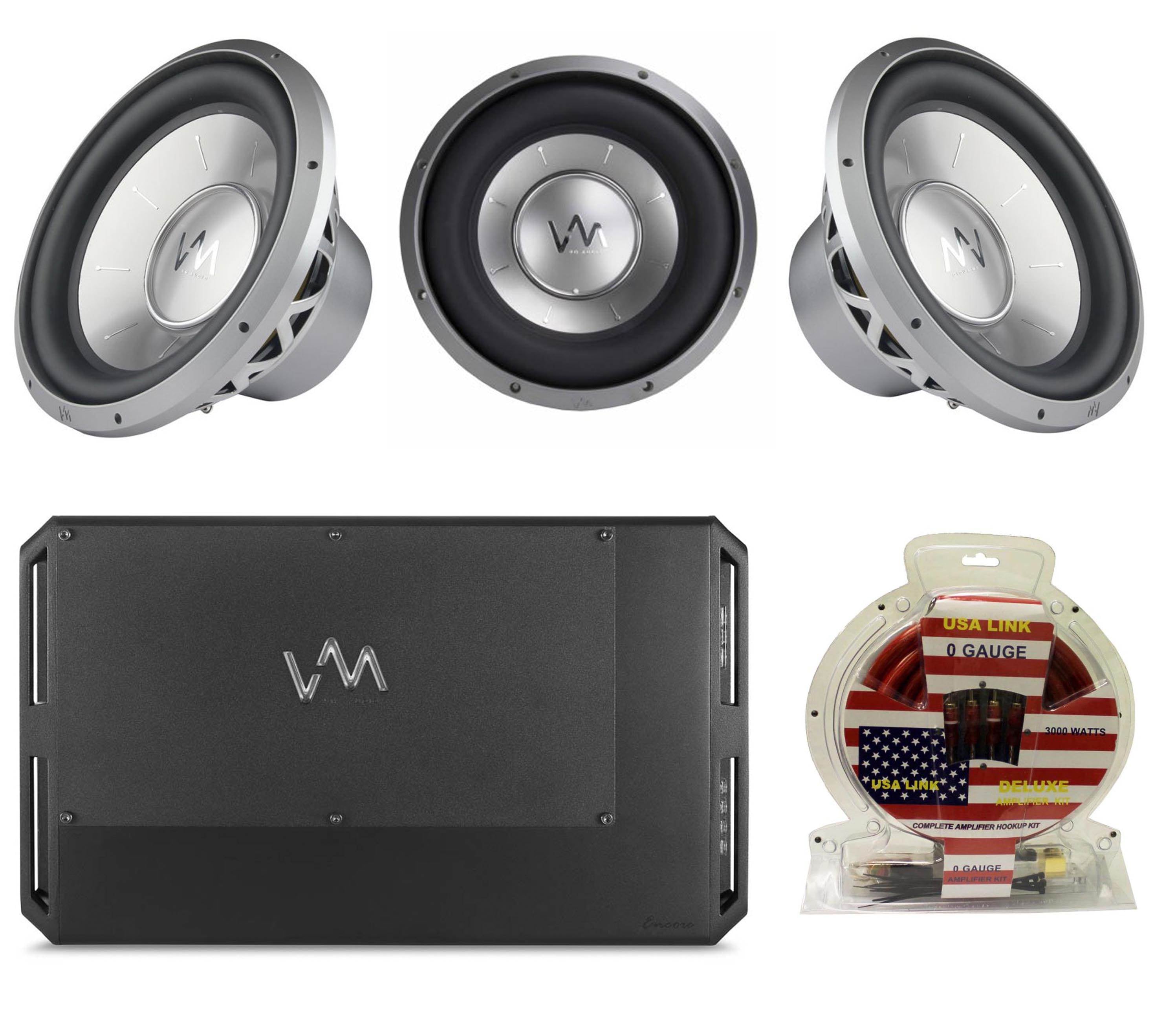 3) VM Audio EXW12 12" Subwoofers + VM Audio ECD3300.1 Amplifier + 0 Gauge Wire