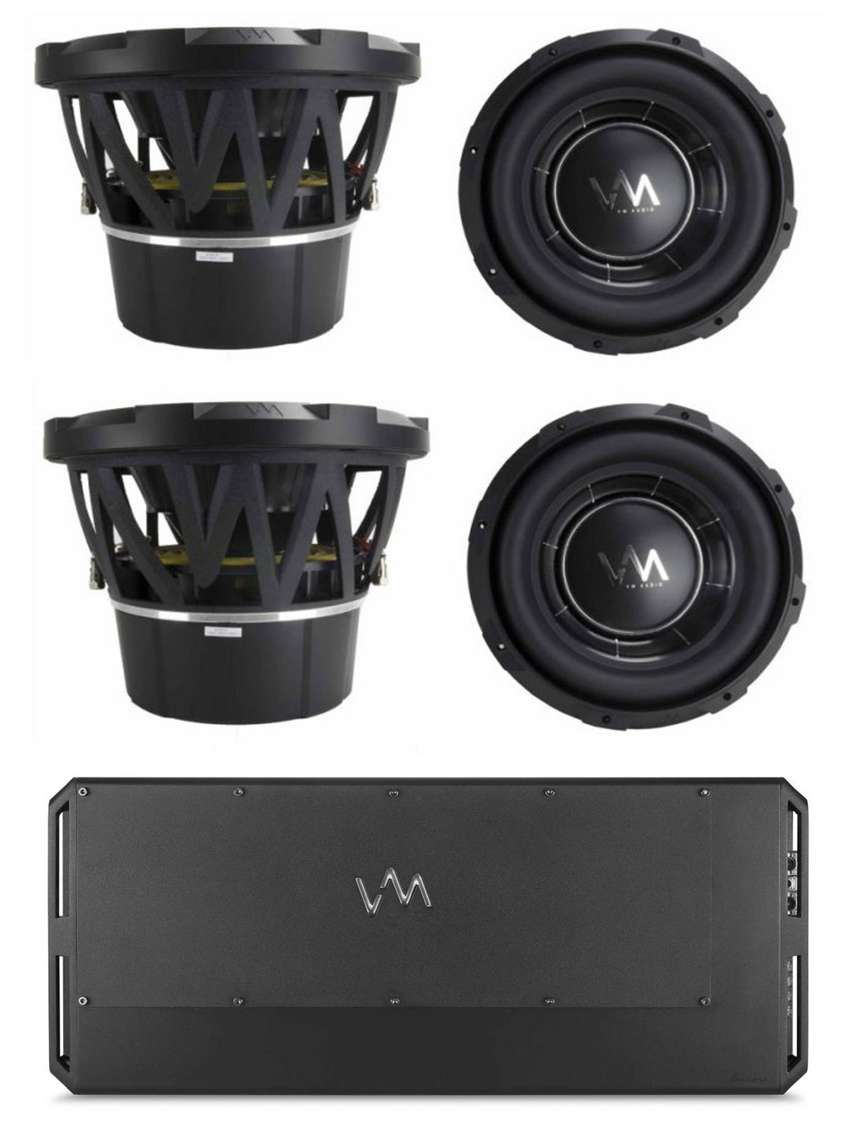 4) VM Audio ECW100 10" DVC Competition Subwoofer Package + ECD5400.1 Class D Amp
