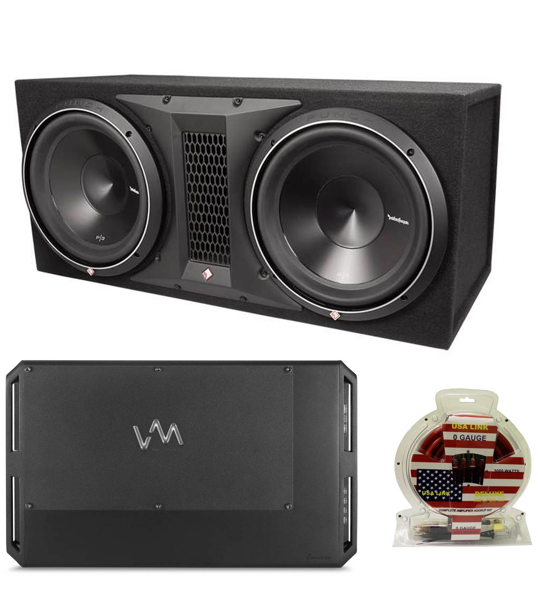Rockford Fosgate P3-2X12 12" 2400W Subwoofer Enclosure + Class D Amp + 0 Gauge