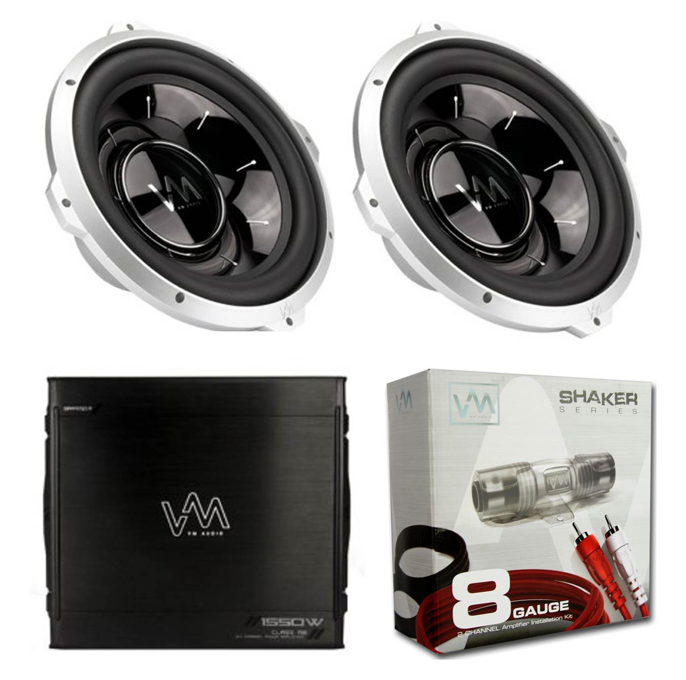 2) VM Audio SRW12 12" Subs 1000W Subwoofers + 2 Channel Amplifier + Wiring Kit