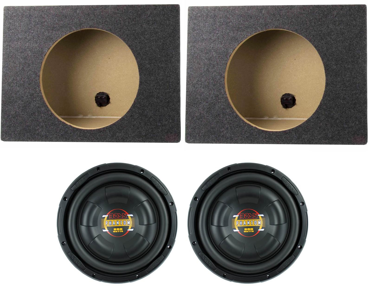 2) Boss D10F 10" 1600W Shallow Car Audio Subwoofers + 2) 10" Single Sealed Boxes