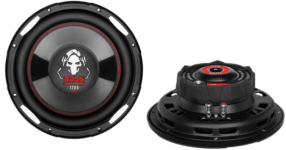 2) Boss P100F 10" 2400W Car Shallow/Slim Subwoofer + 2) 10" Single Sealed Boxes