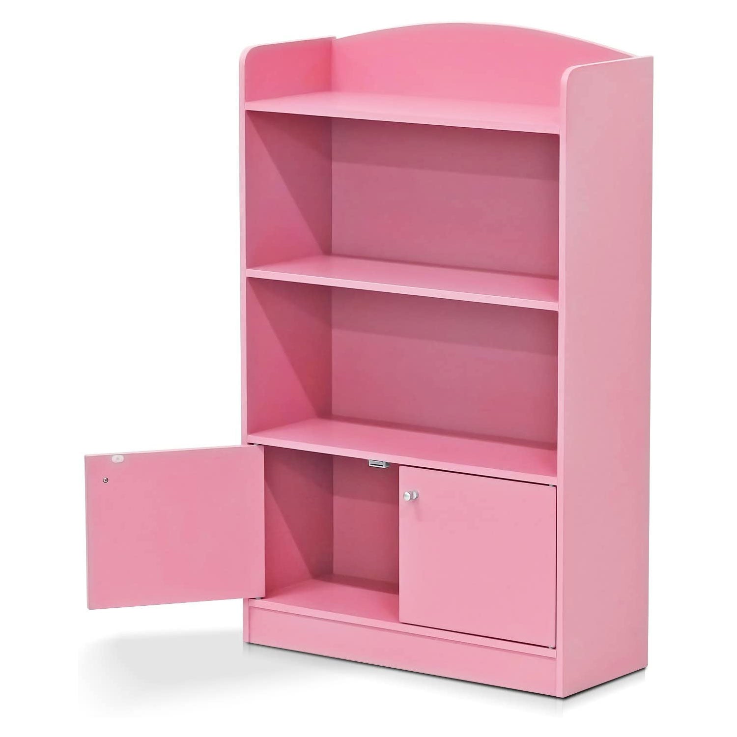 Furinno KidKanac Bookshelf Bookcase with 3 Shelves and Storage Cabinet, Pink - VMInnovations