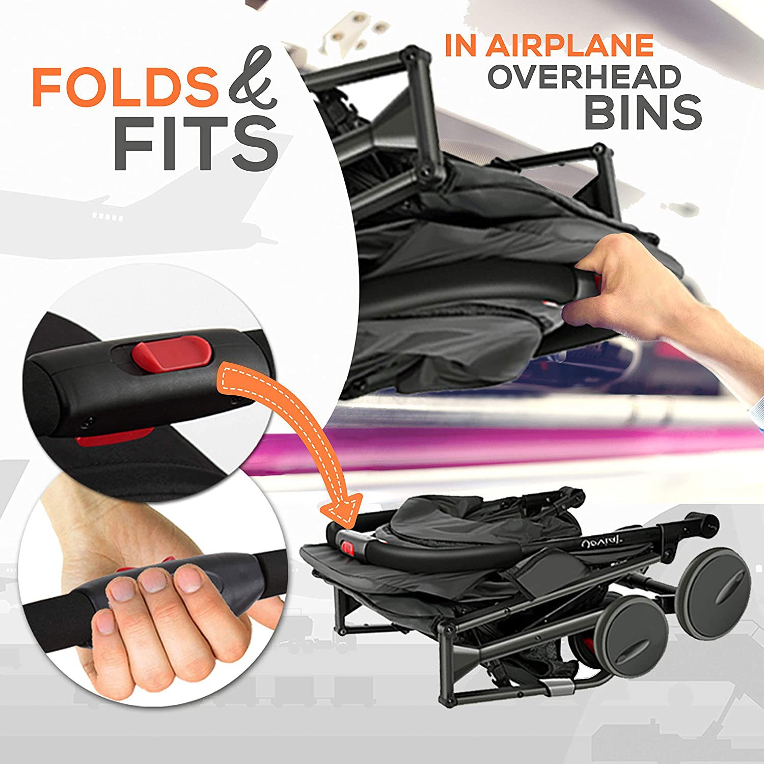 Jovial Portable Folding Lightweight Compact Baby Stroller with Travel Bag, Black - VMInnovations