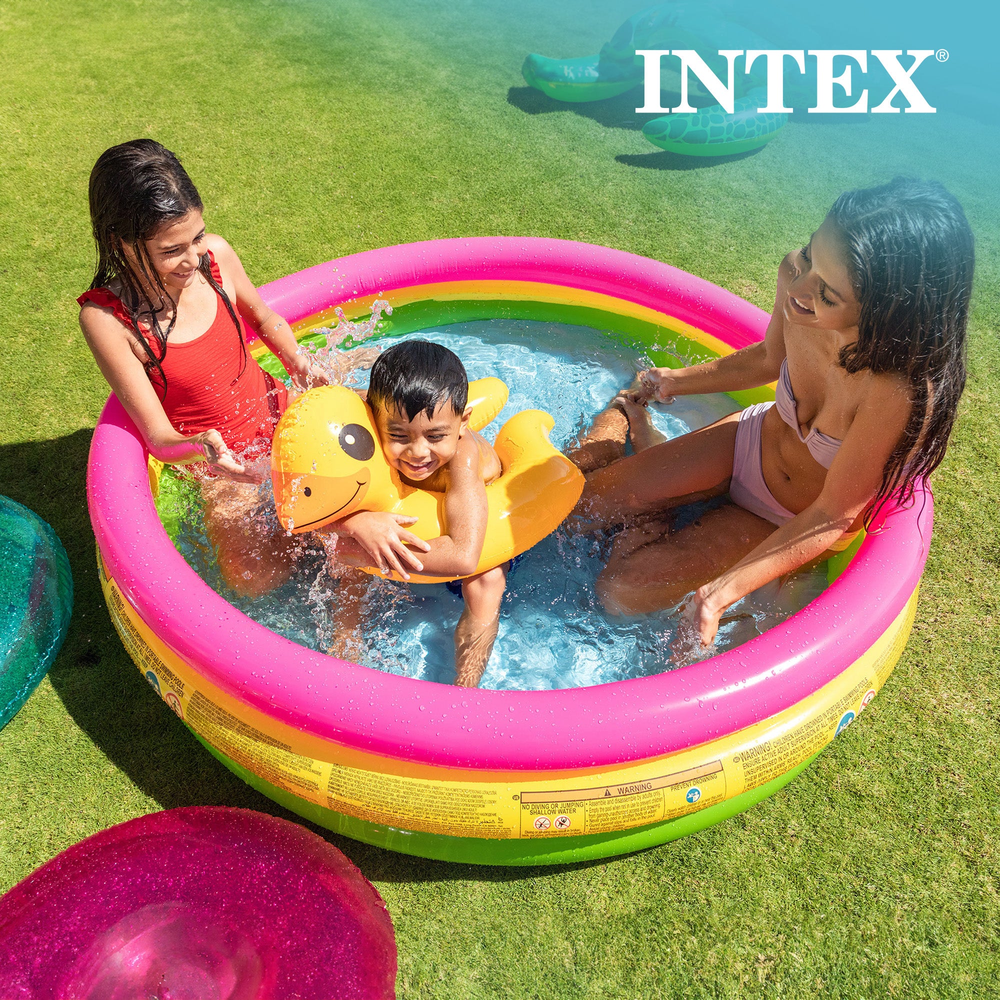 Intex 58in x 13in Inflatable Sunset Glow Colorful Backyard Kids Vinyl Play Pool (Refurbished)