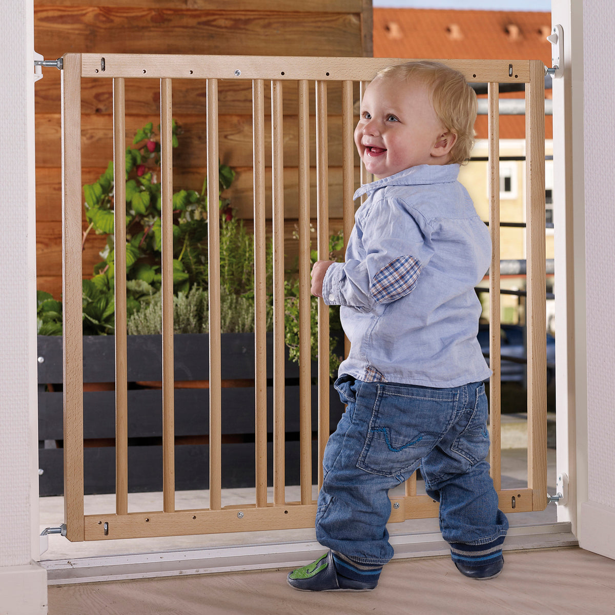 BabyDan MultiDan Wall Mount 23.9-40.1 Inch Doorway Safety Baby Gate, Beechwood - VMInnovations