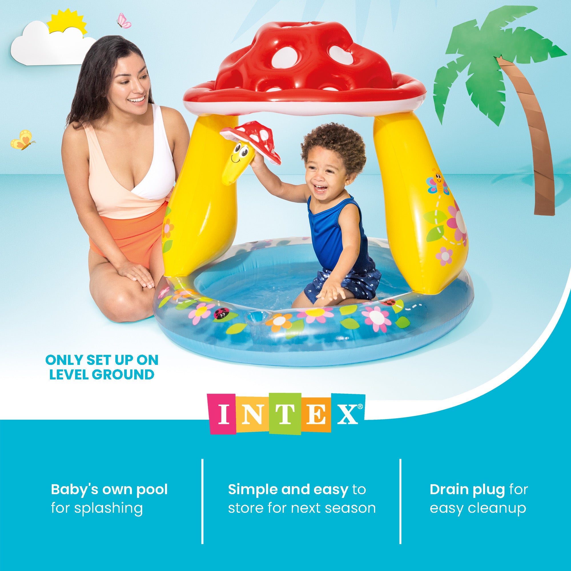 Intex Inflatable Mushroom Water Play Center Kiddie Baby Swimming Pool Ages 1-3