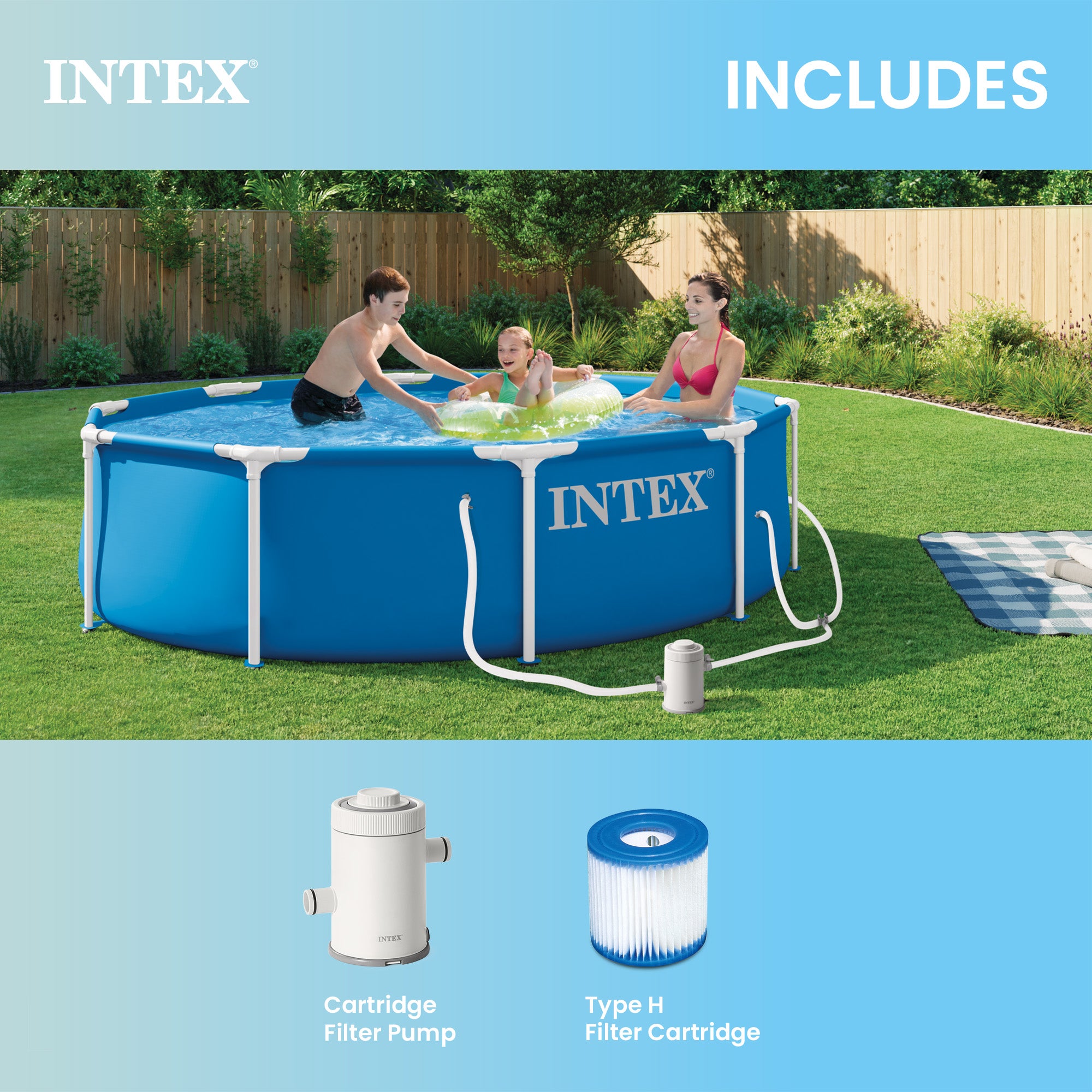 Intex 28201EP 10ft x 30in Metal Frame Above Ground Pool Set w/ Pump & Cartridge