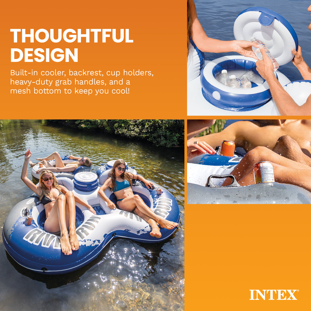 Intex River Run 2 Person Inflatable Tube Raft Float with Cooler (Open Box)