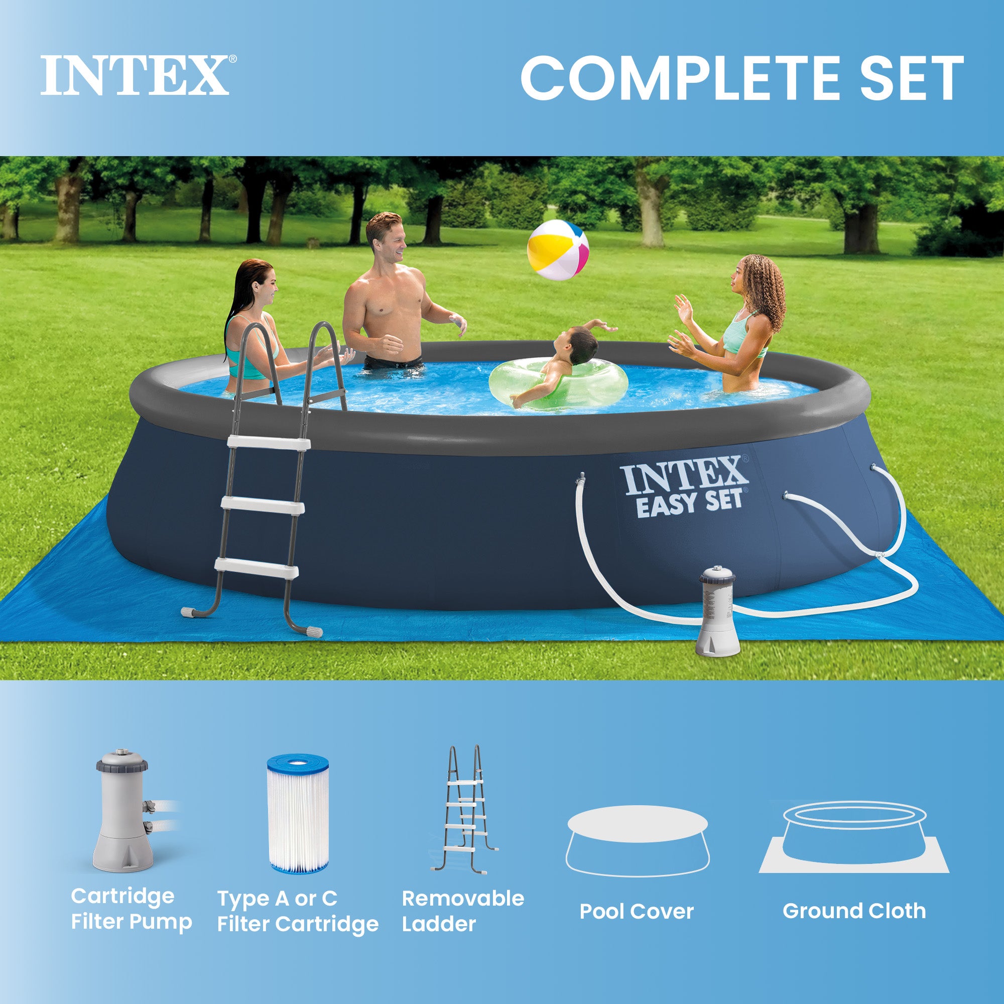 Intex Easy Set 15' x 42" Round Inflatable Outdoor Above Ground Swimming Pool Set