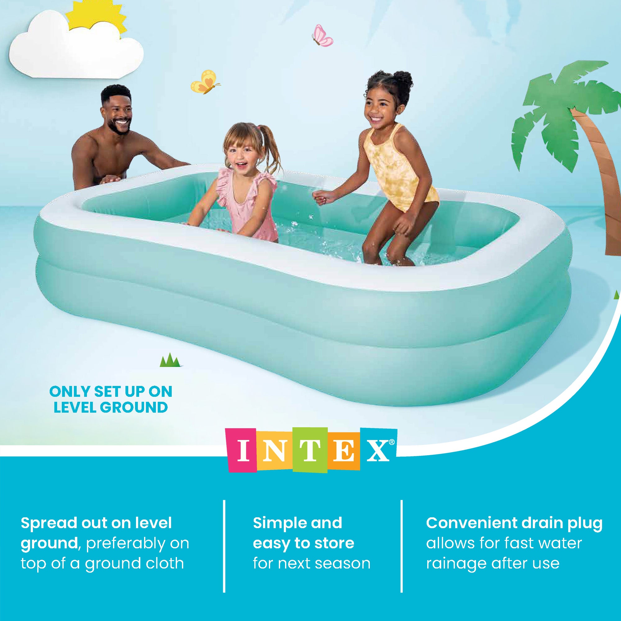 Intex 57181EP 7.5ft x 4.8ft x 18in Aqua Swim Center Inflatable Kiddie Pool