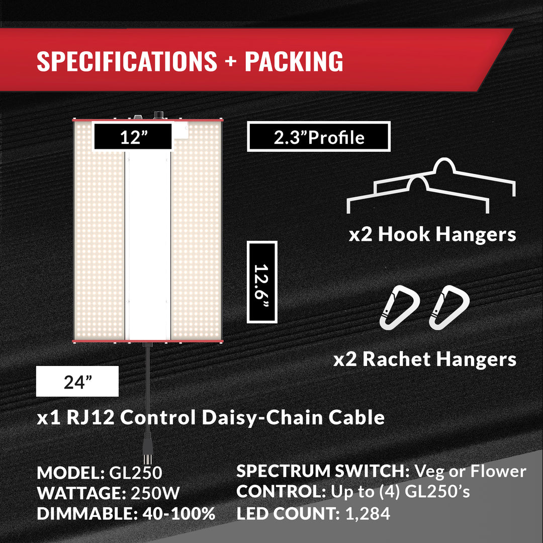 PHANTOM Cultivar GL250 250 Watt 120 Volt LED Aluminum Grow Tent Plant Light, Red - VMInnovations