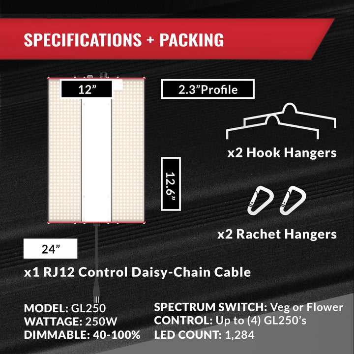 PHANTOM Cultivar GL250 250 Watt 120 Volt LED Aluminum Grow Tent Plant Light, Red - VMInnovations