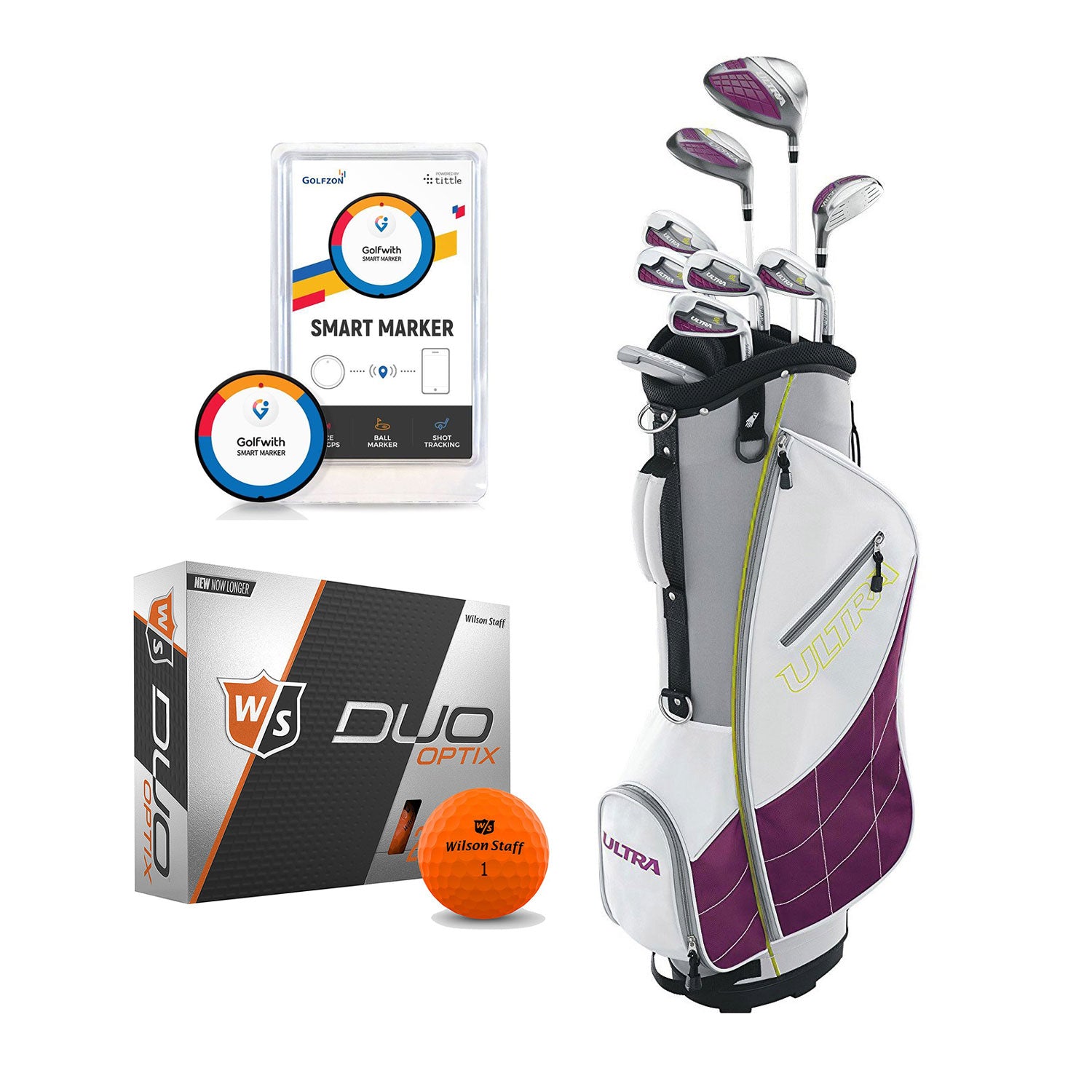 Wilson Womens Club Set w/ Bag, Low Compression Golf Balls, Distance Tracker