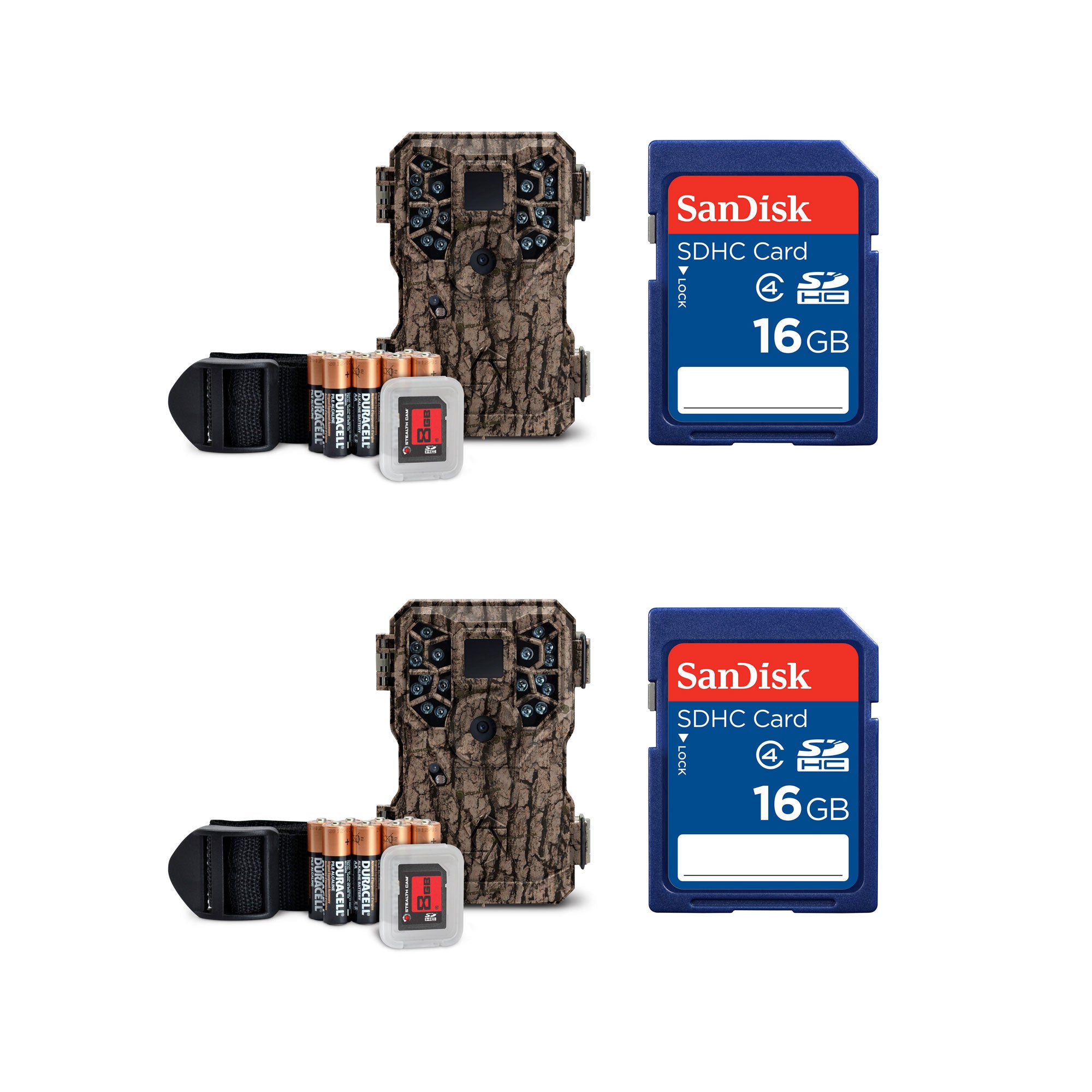 Stealth Cam 8MP Camera w/ SD Card (2 Pack), SanDisk 16GB SD Memory Card (2 Pack)