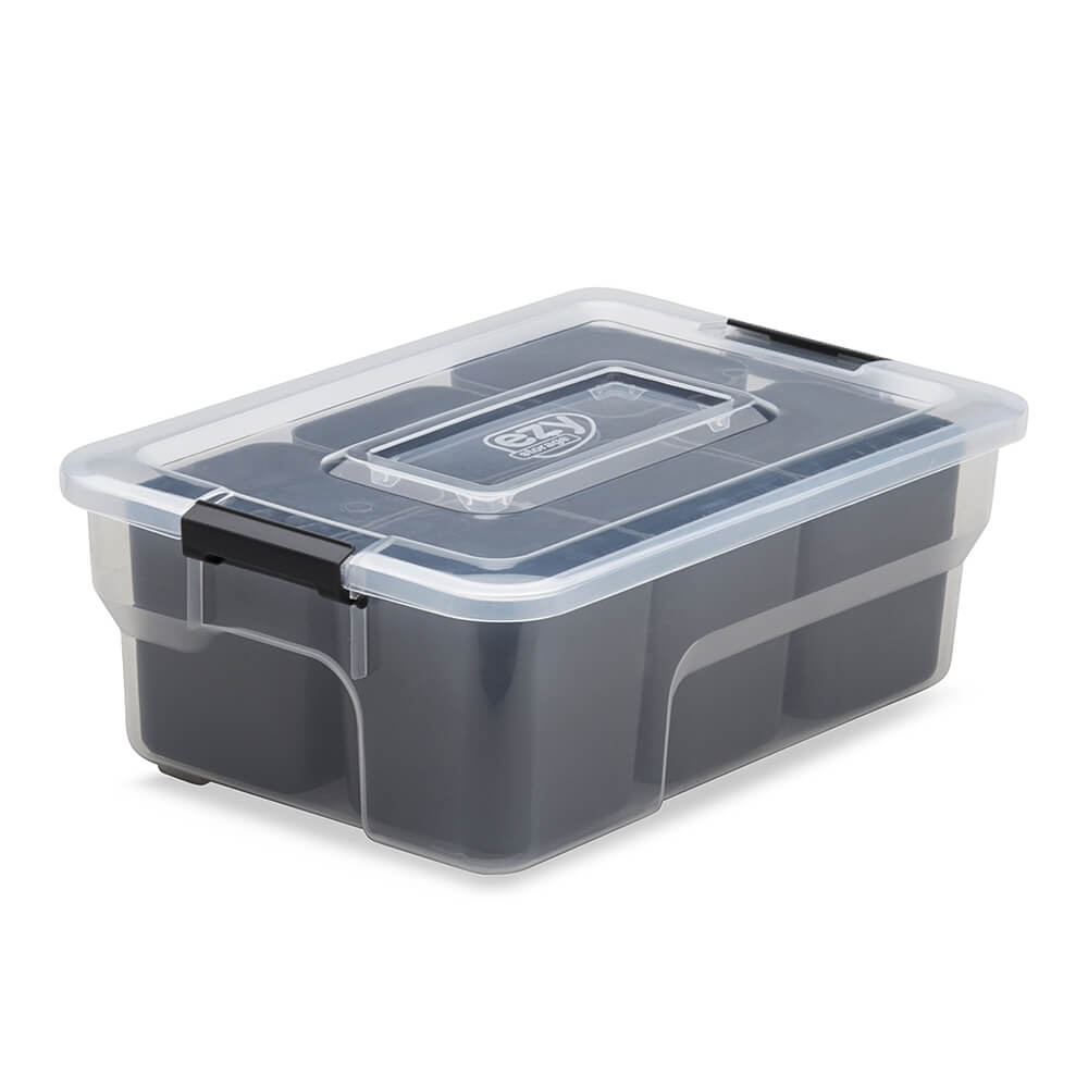 Ezy Storage 5 Quart Sort It Storage Container Box with Removable Cups, Clear