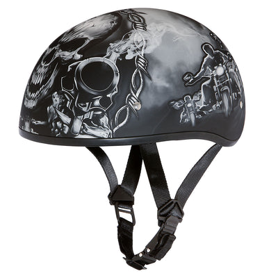 Daytona Helmets Motorcycle Half Helmet Skull Cap, X-Large, Dull Black, Guns