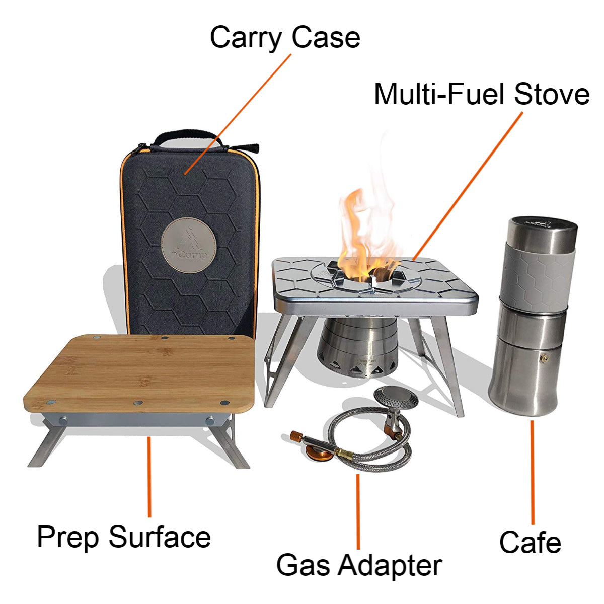 nCamp K2G 5 Piece Stove Prep Surface, Adapter, Cafe & Case Camping Set(Open Box)