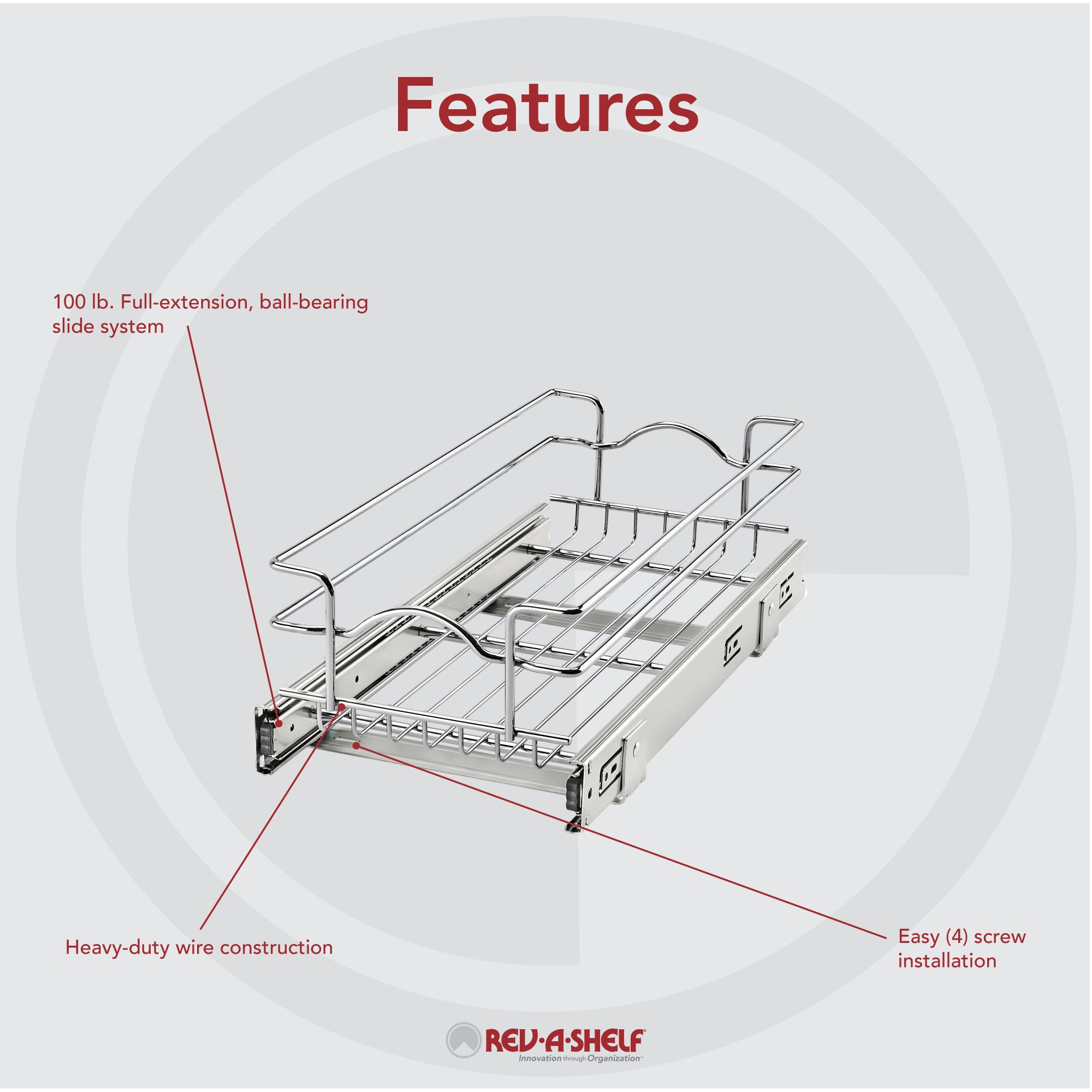 Rev-A-Shelf 5WB1-0918CR-1 9"x18" Single Pull Out Basket (Certified Refurbished) - VMInnovations