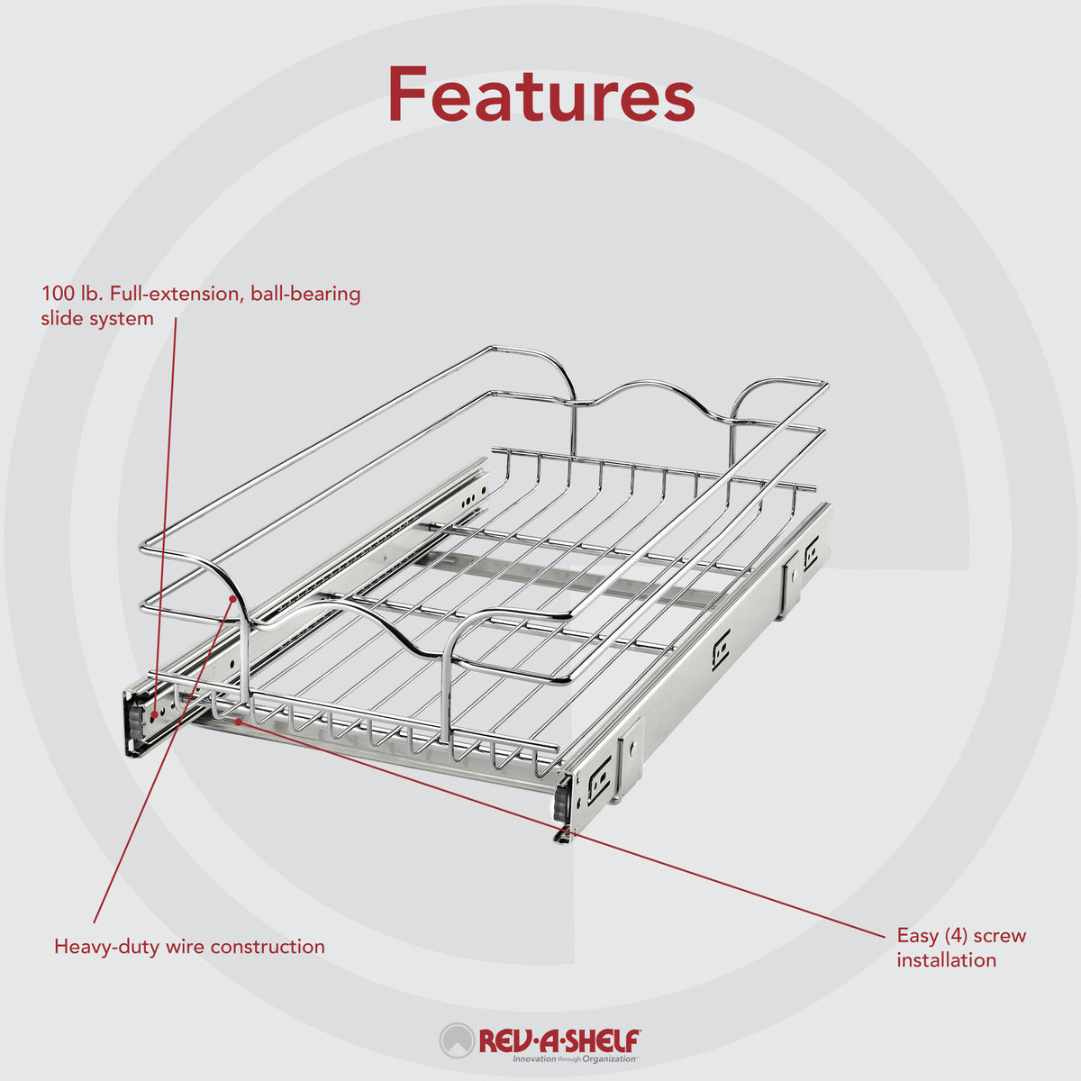 Rev-A-Shelf 5WB1-1222CR-1 12"x22" Single Pull Out Basket (Refurbished)