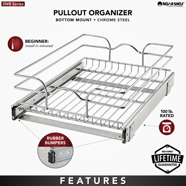 Rev-A-Shelf Pullout Basket Organizer for Kitchen or Vanity Cabinets, 15 x 20 In, 5WB1-1520CR-1 - VMInnovations