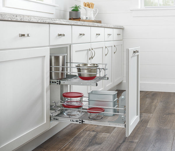 Rev-A-Shelf Pullout 2-Tier Basket Organizer for Kitchen or Vanity Cabinets, 12 x 18 In, 5WB2-1218CR-1 - VMInnovations