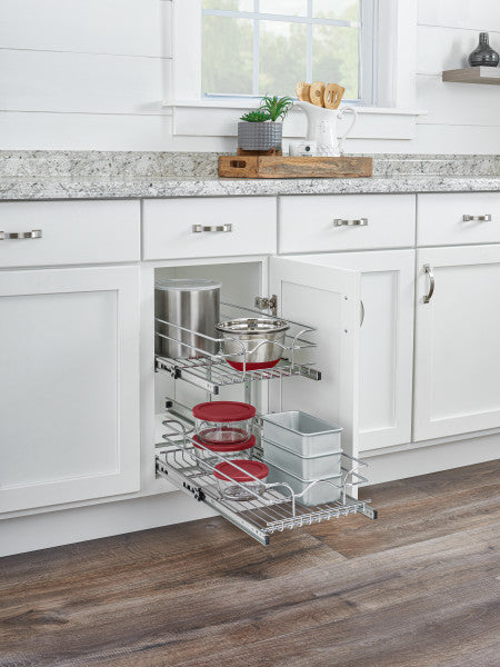 Rev-A-Shelf Pullout 2-Tier Basket Organizer for Kitchen or Vanity Cabinets, 12 x 18 In, 5WB2-1218CR-1 - VMInnovations