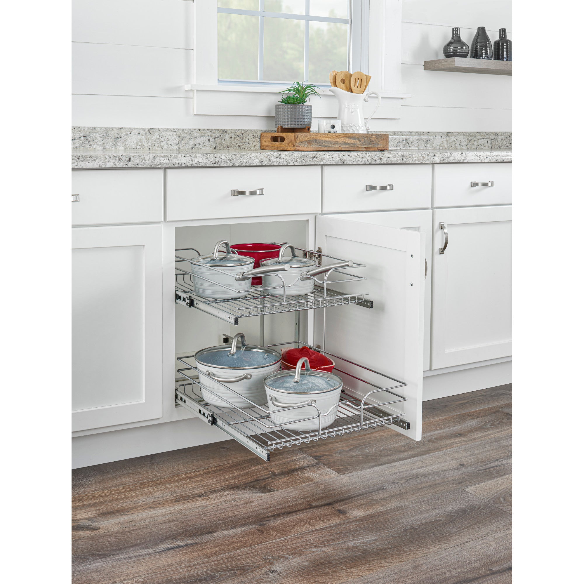 Rev-A-Shelf 18" x 22" 2-Tier Cabinet Pull Out Wire Baskets, Chrome (Refurbished)