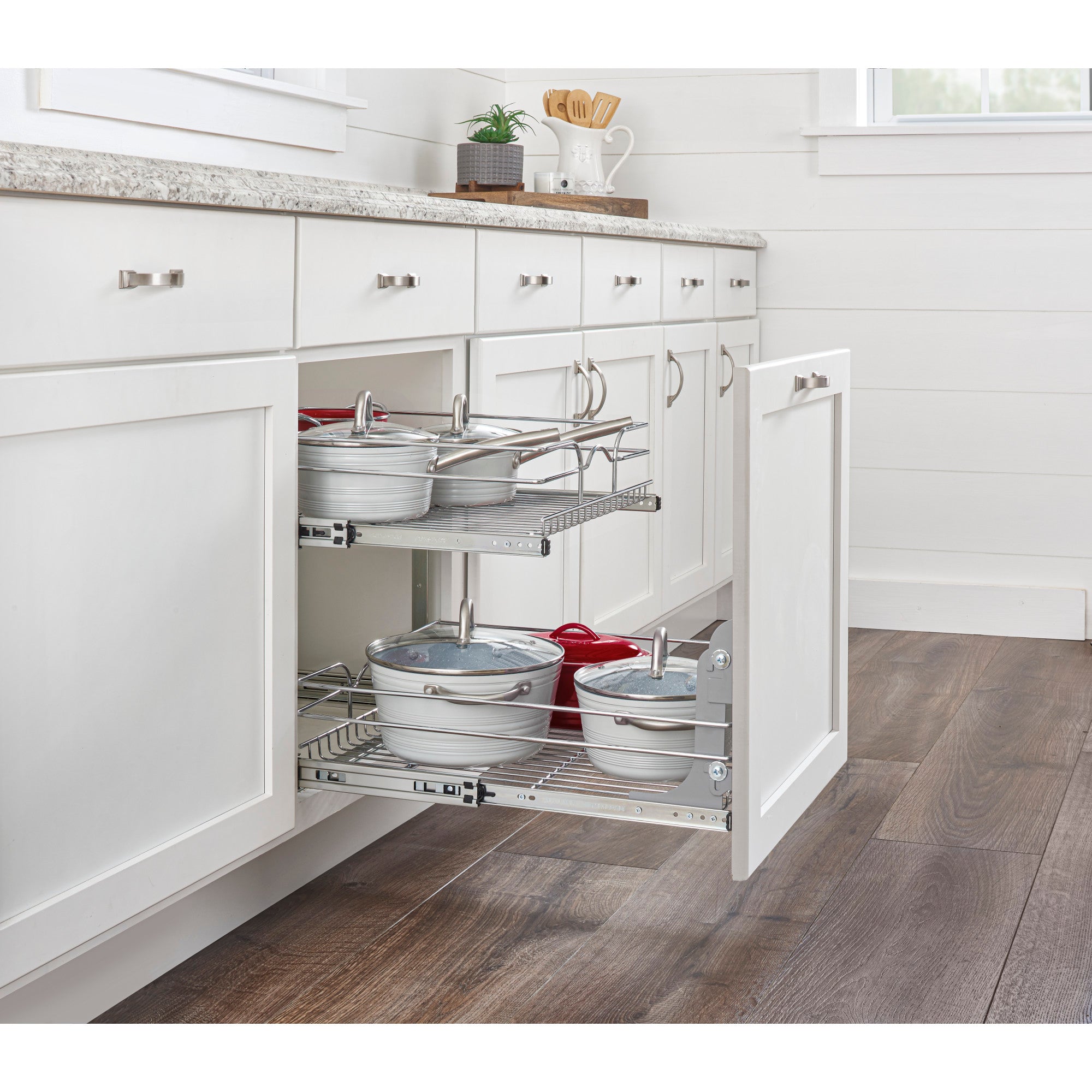 Rev-A-Shelf 18" x 22" 2-Tier Cabinet Pull Out Wire Baskets, Chrome (Refurbished)