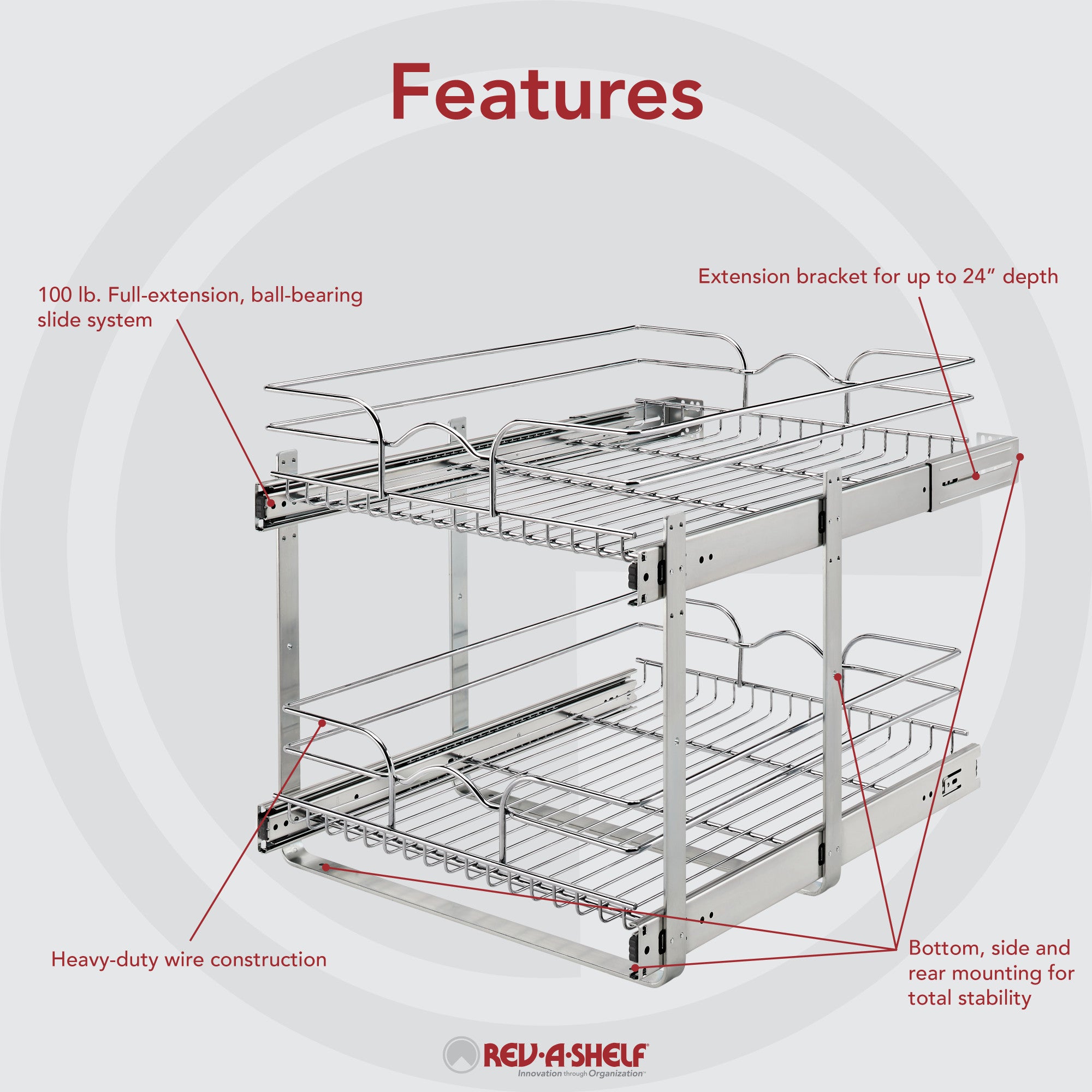 Rev-A-Shelf 18" x 22" 2-Tier Cabinet Pull Out Wire Baskets, Chrome (Refurbished)