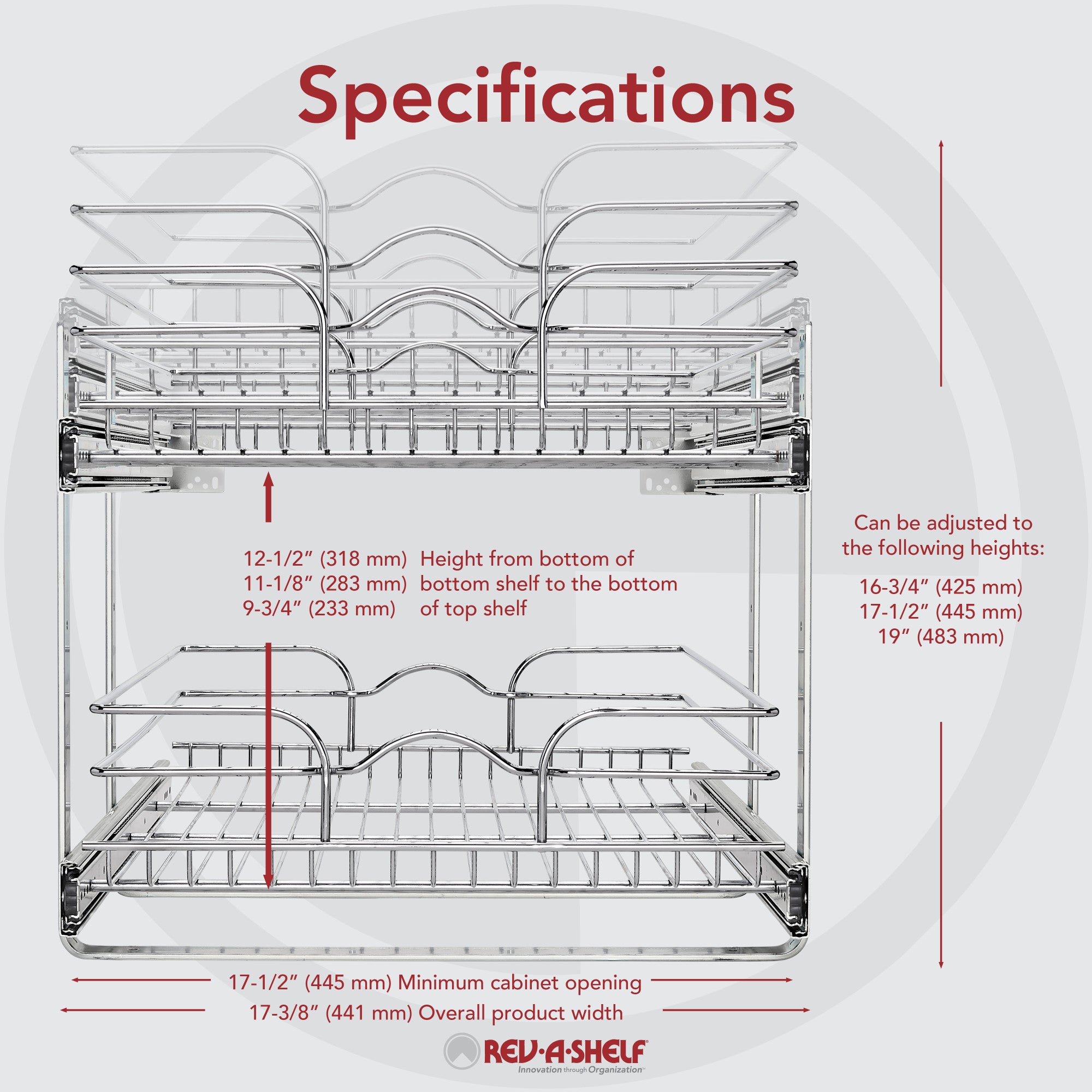 Rev-A-Shelf 18" x 22" 2-Tier Cabinet Pull Out Wire Baskets, Chrome (Refurbished)