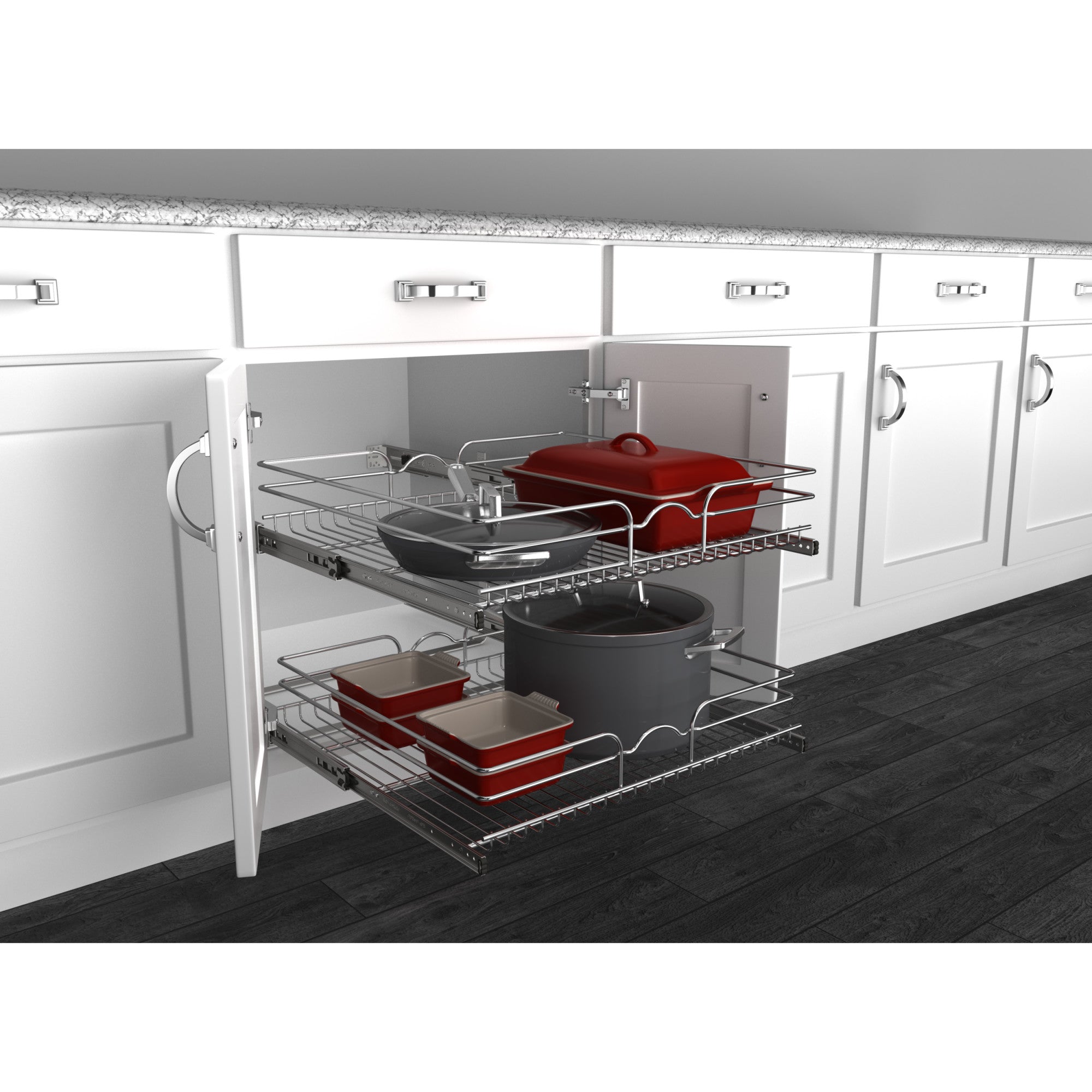 Rev-A-Shelf Pullout 2-Tier Basket Organizer for Kitchen or Vanity Cabinets, 24 x 22 In, 5WB2-2422-CR-1