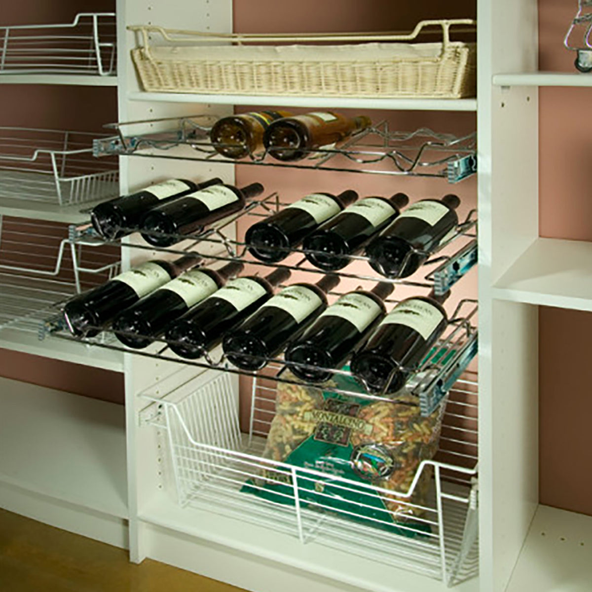 Rev-A-Shelf Sidelines 5WBR-30CR-1 30 Inch Chrome Wire Pullout Cabinet Wine Rack