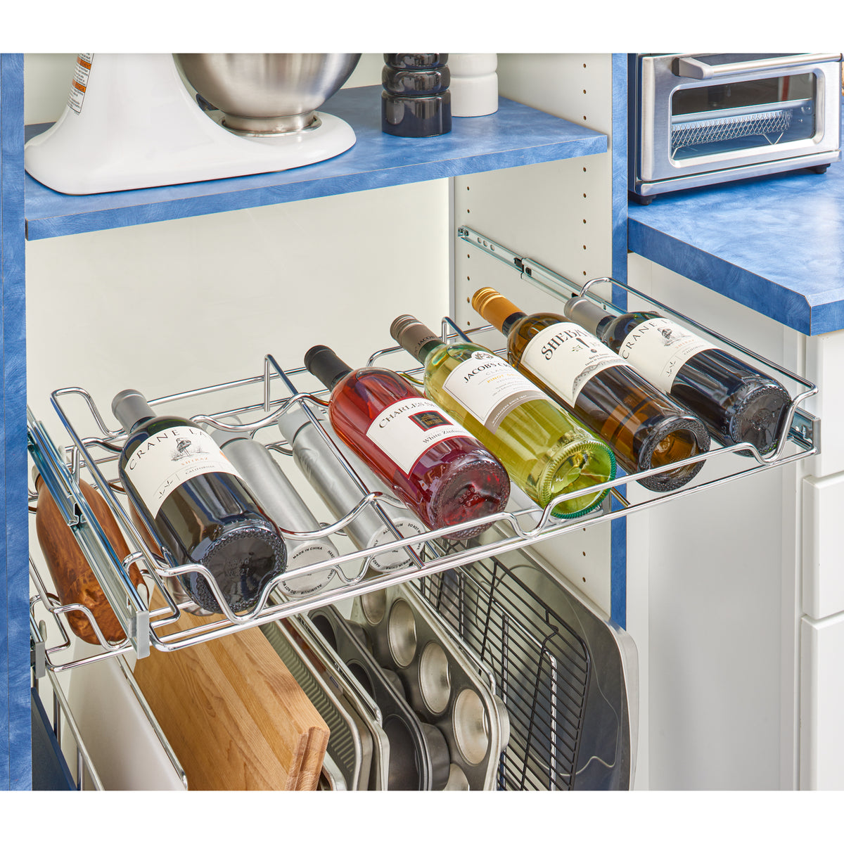 Rev-A-Shelf Sidelines 5WBR-30CR-1 30 Inch Chrome Wire Pullout Cabinet Wine Rack