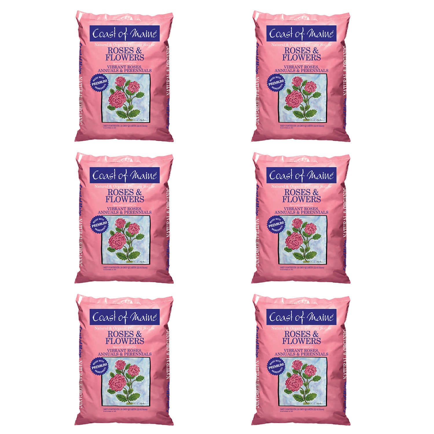 Coast of Maine Organic Potting Soil for Roses and Flowers, 20 Quart Bag (6 Pack) - VMInnovations