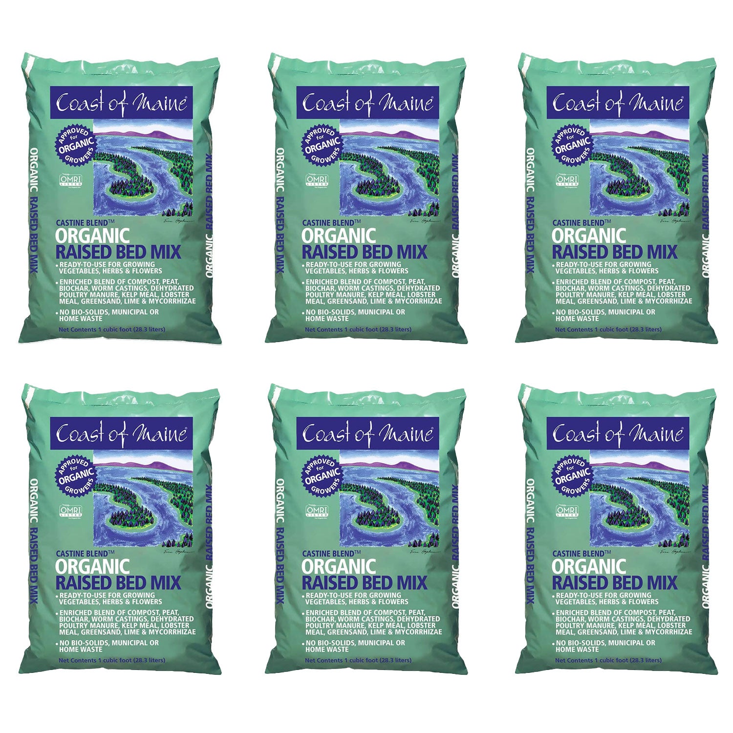 Coast of Maine Castine Blend Raised Bed Gardening Soil Mix, 1 Cu Ft (6 Pack) - VMInnovations