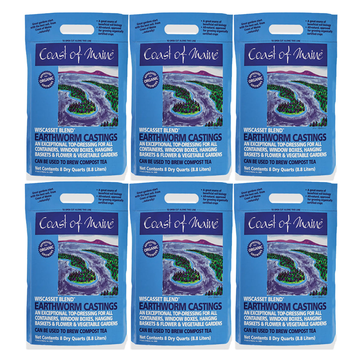 Coast of Maine Wiscasset Blend Earthworm Potting Soil, 8 Quart Bag (6 Pack)