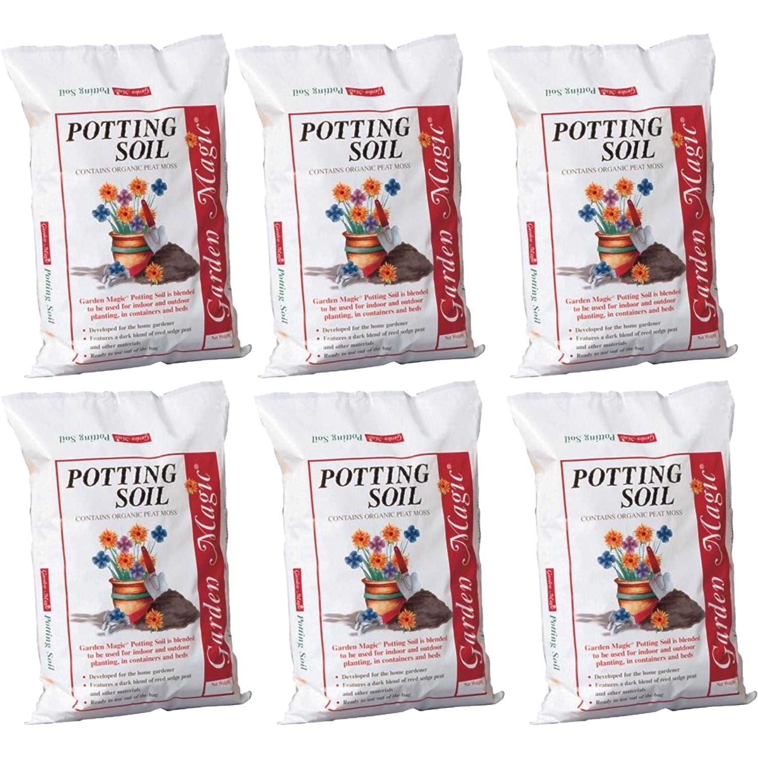 Michigan Peat 5720 Garden Magic Potting Soil Mix, 20 Pound Bag (6 Pack) - VMInnovations