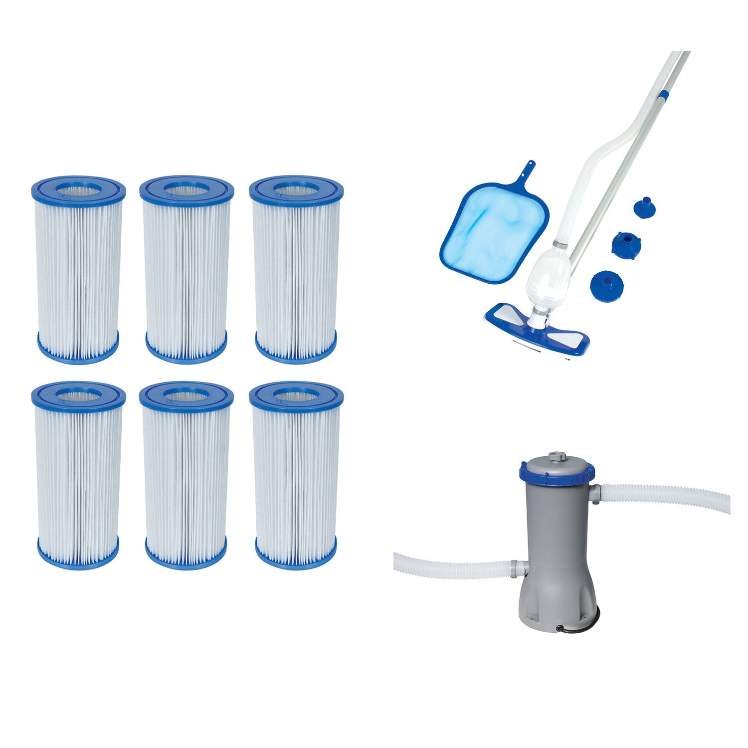 Bestway Pool Cartridge Type-III (6 Pack) + Pool Cleaning Kit + Pool Filter Pump - VMInnovations