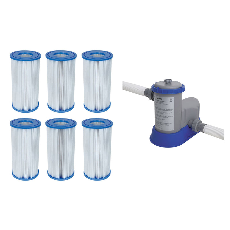 Bestway Pool Filter Pump Cartridge Type-III (6 Pack) + Pool Filter Pump System - VMInnovations
