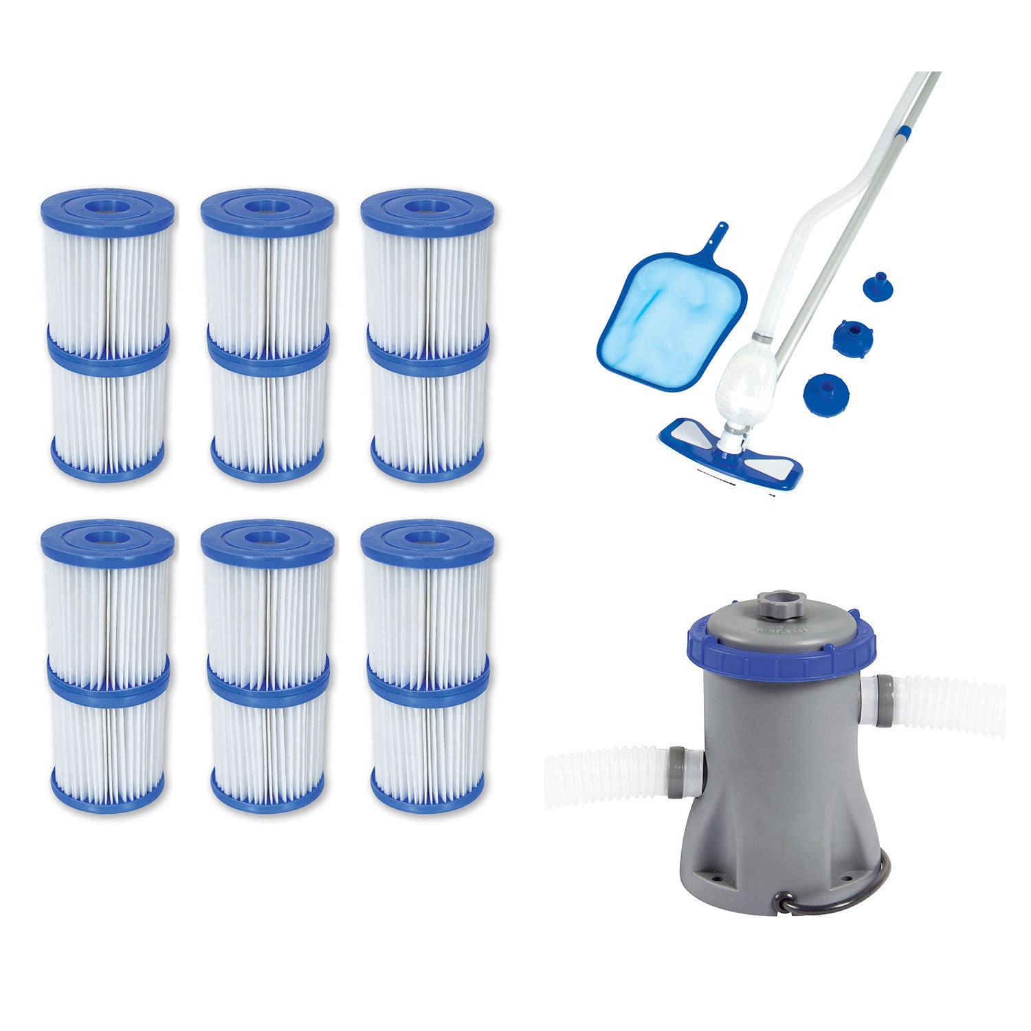 Bestway Type V/K Filter Cartridge (6 Pack) + Pool Cleaning Kit + Filter Pump - VMInnovations