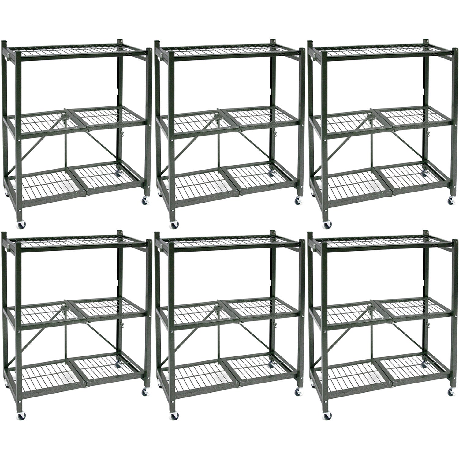 Origami R3 Foldable 3-Tiered Shelf Storage Rack & Wheels, Pewter (6 Pack) - VMInnovations