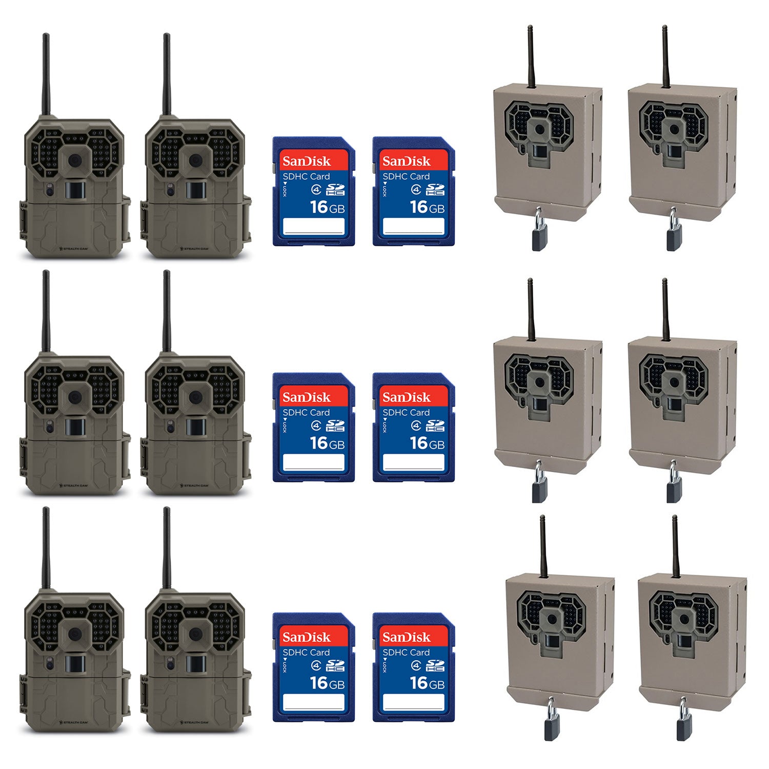 Stealth Cam 12MP Game Camera (6 Pk) + 16GB SD Card (6 Pk) + Security Box (6 Pk)