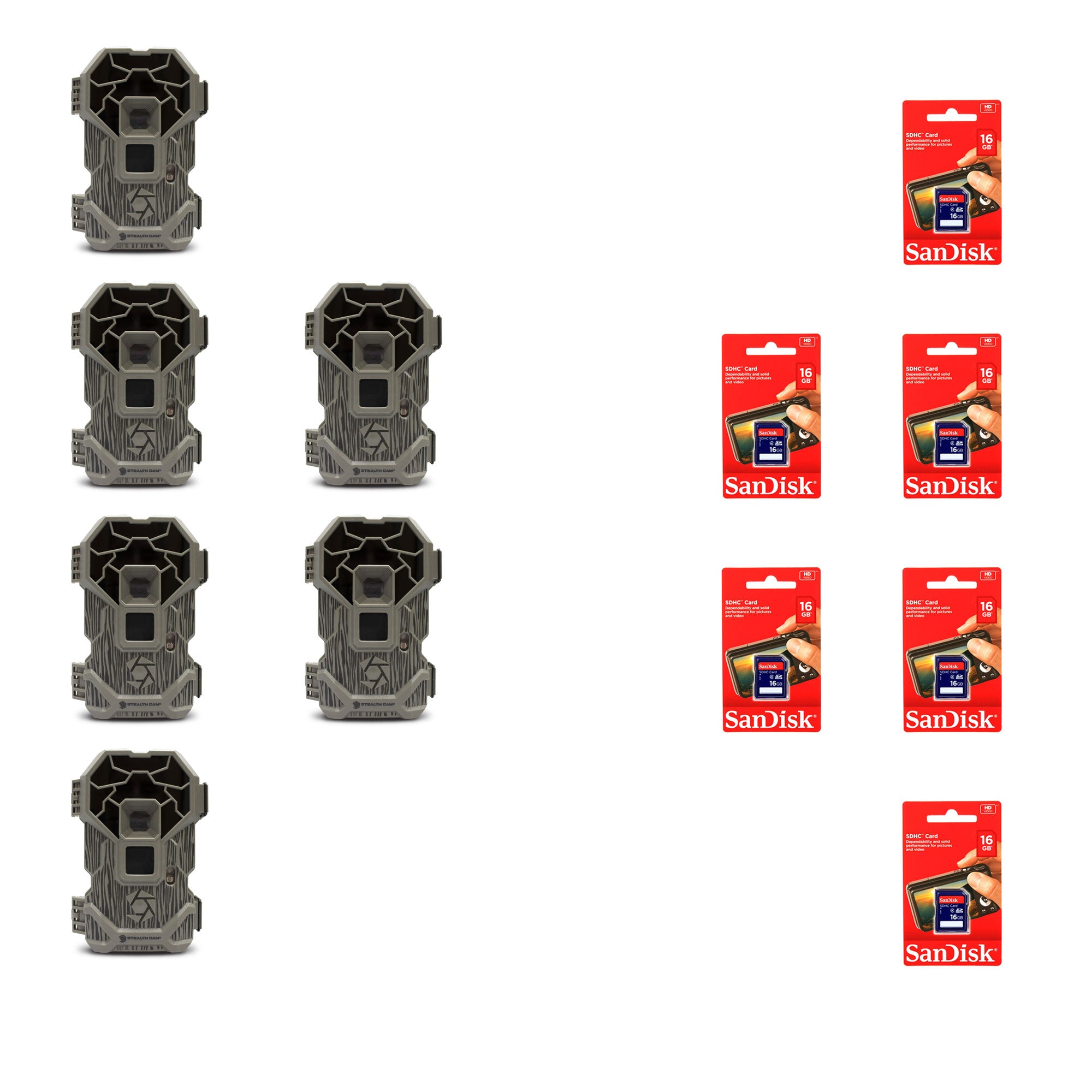 Stealth Cam Hunting Game Trail Camera (6 PK) & SanDisk 16GB Memory Card (6 PK) - VMInnovations