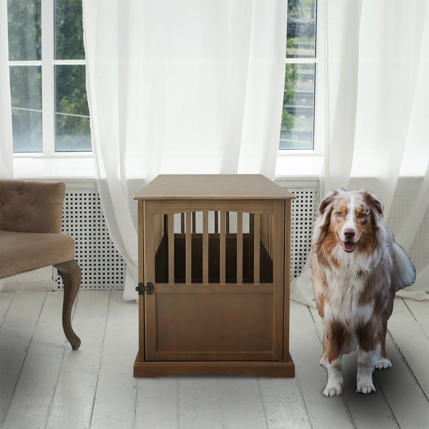 Casual Home Wooden Pet Crate Dog House End Table Night Stand, Taupe Gray (Used)