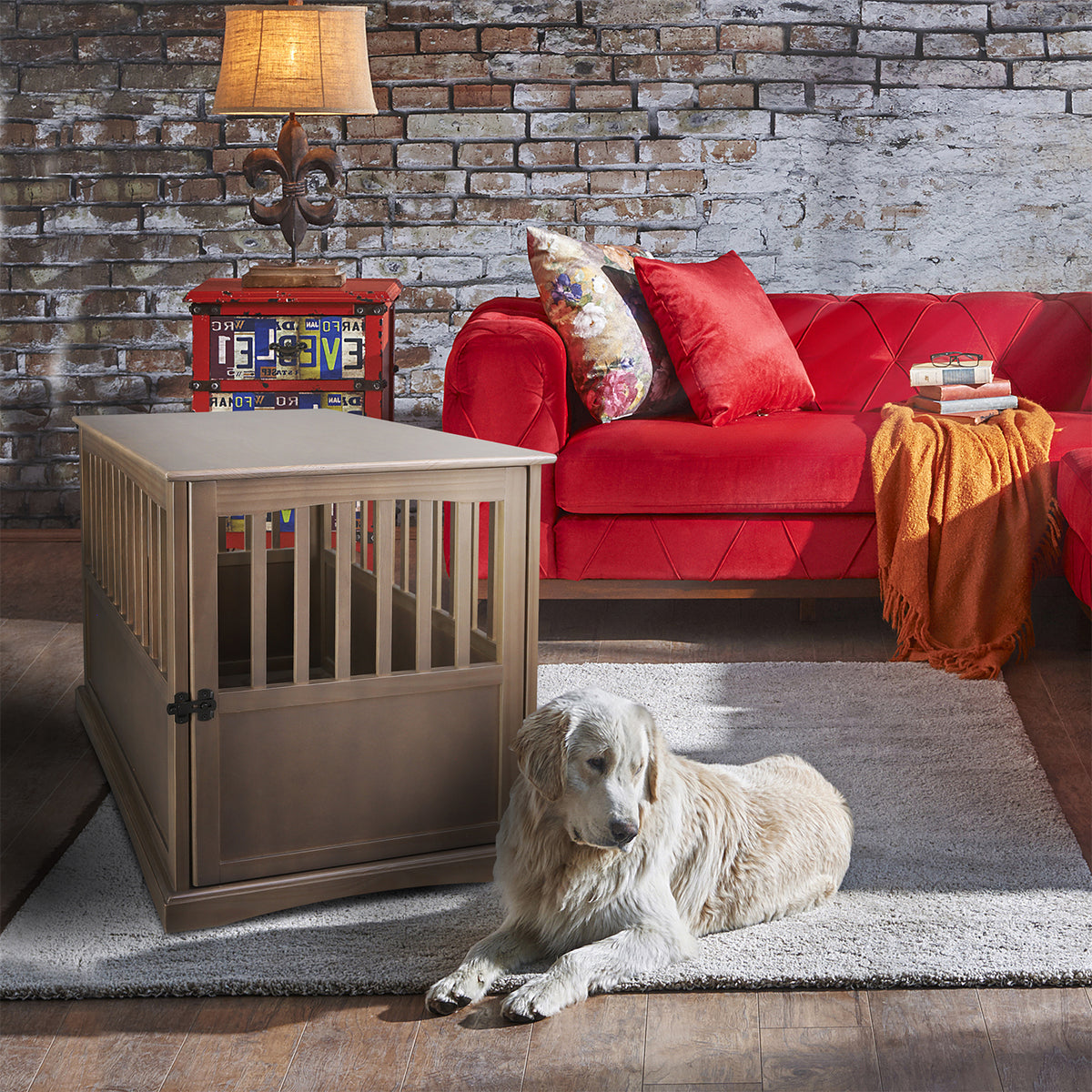 Casual Home Wooden Pet Crate Dog House End Table Night Stand, Taupe Gray (Used)