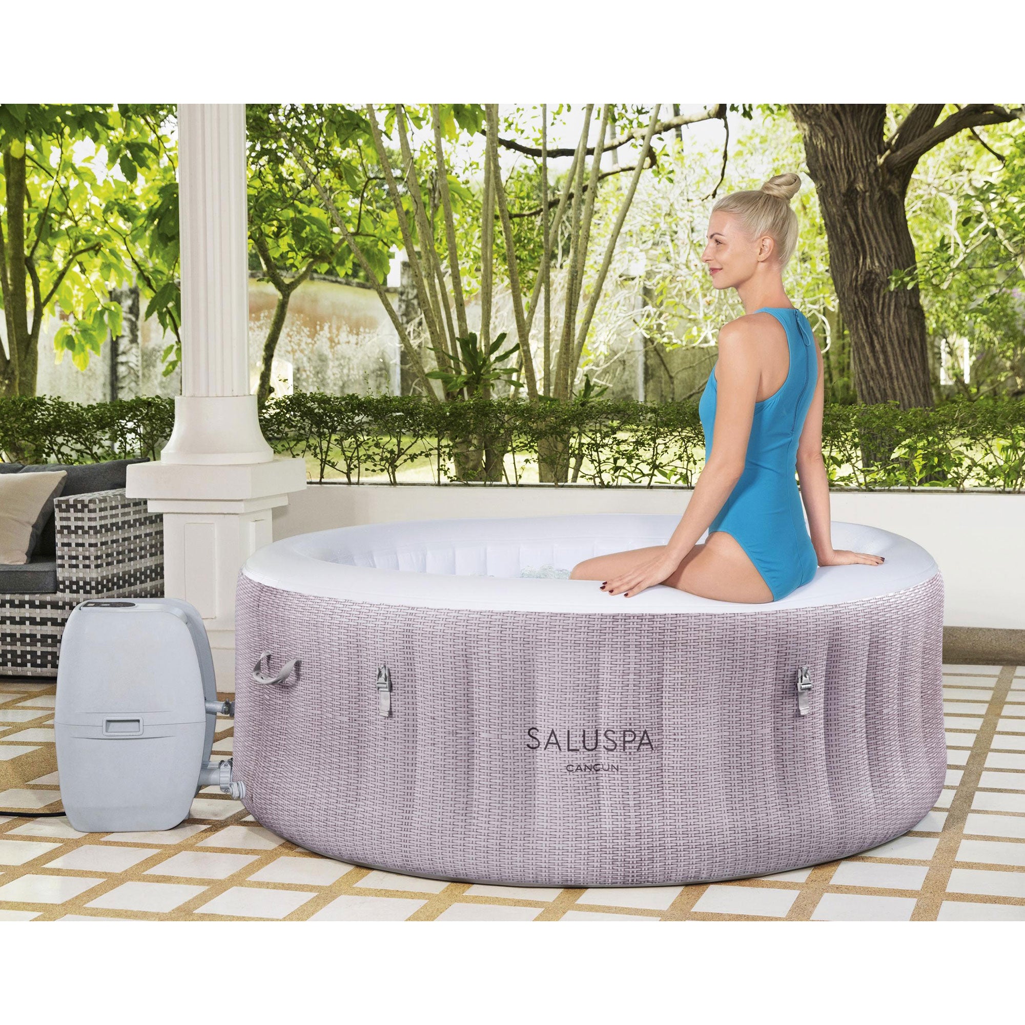 Bestway SaluSpa 71x26" 4 Person Inflatable Hot Tub with Algaecide Pool Treatment - VMInnovations