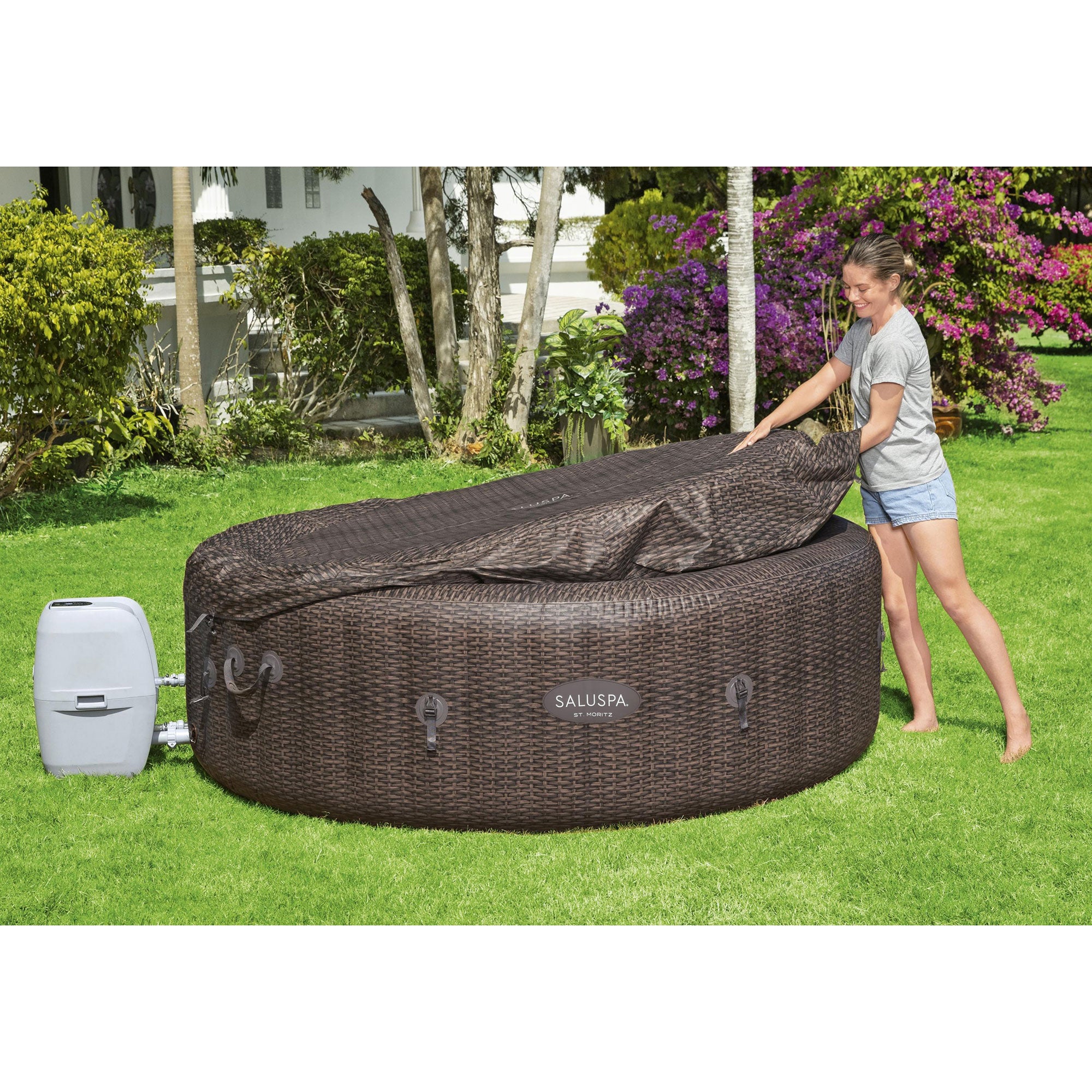 Bestway SaluSpa St Moritz Hot Tub & PureSpa Cup Holder w/ Refreshment Tray