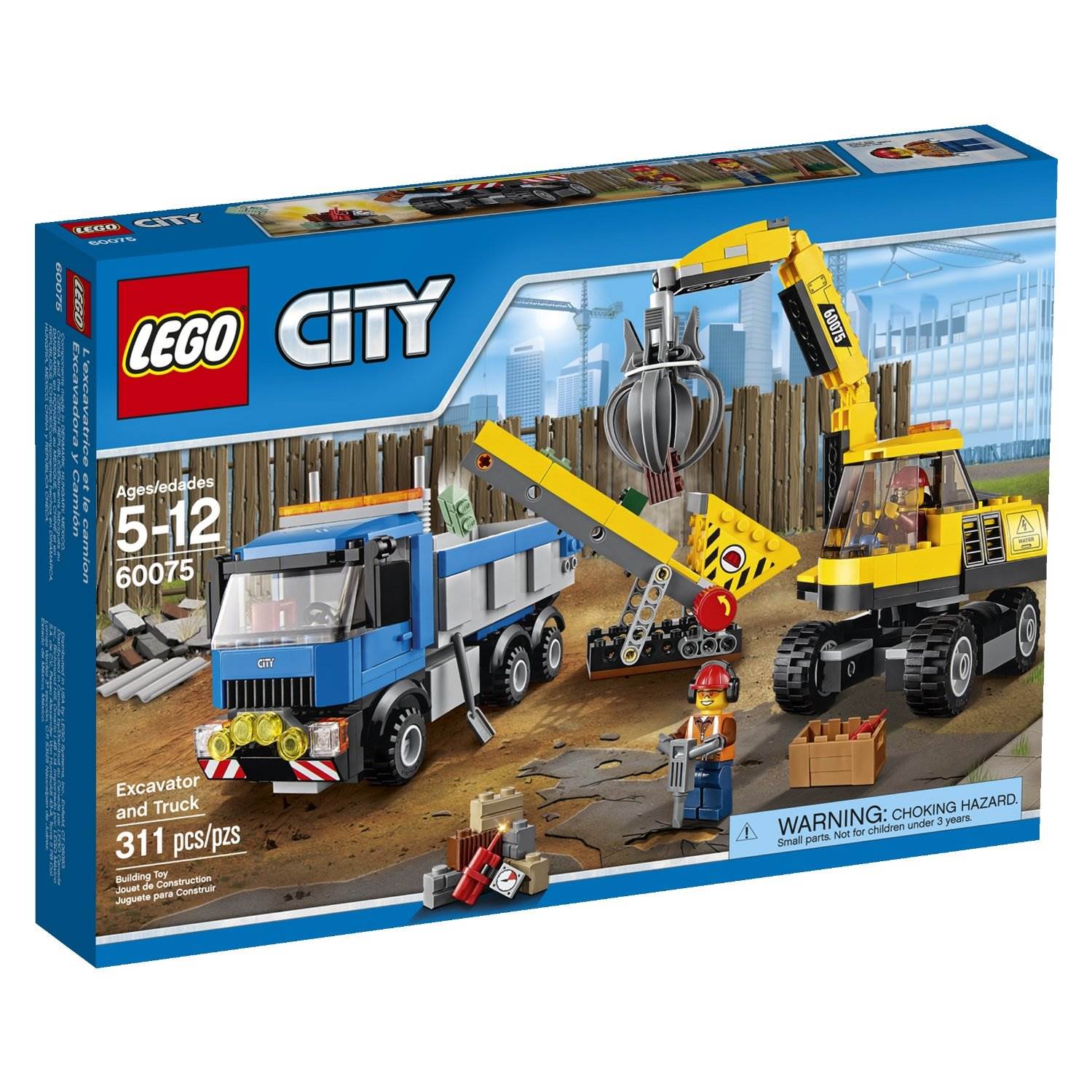 LEGO® CITY® Demolition Excavator and Truck Construction Site Playset | 60075