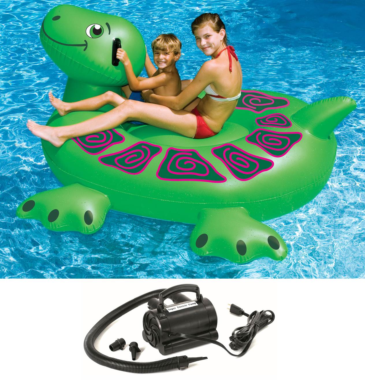 Swimline 90622 Pool Kids Inflatable Giant Turtle Toy 74" w/ 110 Volt Air Pump - VMInnovations
